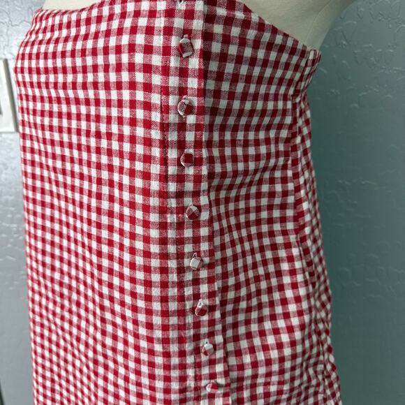 The A&F Linen-Blend Button Skort, Red Gingham, XXSP - Picture 3 of 8